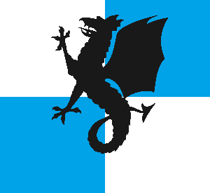 Arms Image: Quarterly argent and azure, a wyvern rampant sable